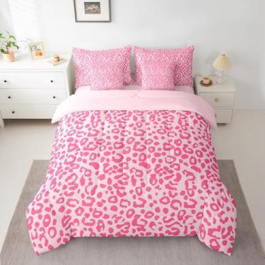 Imagem de Feelyou Jogo de cama de leopardo fofo para todas as estações, guepardo, 7 peças, decoração de quarto de adolescente, rosa, cama em uma bolsa com edredom, lençóis, fronhas e capa de almofada