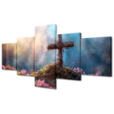 Imagem de TUMOVO Decorações de casa para sala de estar cruz em musgo com fundo bokeh decoração de parede moldura em tela impressões de arte de parede arte em tela decoração de parede moderna arte de parede