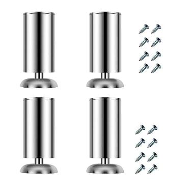 Imagem de 4 x pés ajustáveis nivelamento de móveis resistentes pernas ajustáveis de aço inoxidável ajustáveis com almofada de borracha protetora para sofá de armário de armário, prata-30 cm (prata 25 cm)