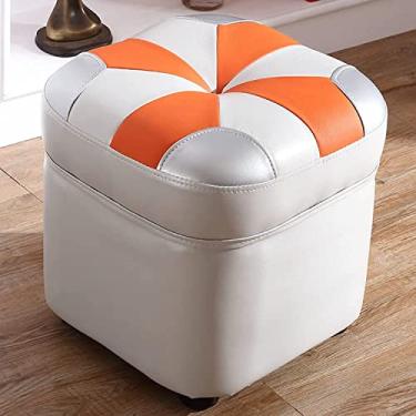 Imagem de Descanso de pé quadrado otomano petaloide de couro para sala de estar e quarto, assento baixo acolchoado de sofá, banquinho de couro bovino, decoração de casa-B-35 x 38 cm