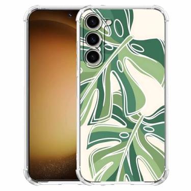 Imagem de Capa Monstera Leaves compatível com Samsung Galaxy S23+, padrão de arte de linha de planta minimalista, capa protetora de TPU moderna para Galaxy S23 Plus