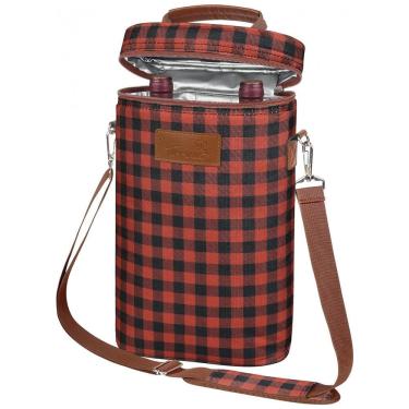 Imagem de Bolsa Térmica Para Transporte de Vinhos Tirrinia até 2 Garrafas, Vermelho e Preto