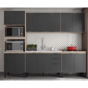 Imagem de Cozinha Modulada Firenze 270m Com Balcão de Pia 120m sem Tampo/Cuba - Avena Touch/ Grafito Demóbile 