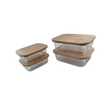 Imagem de kit 4 Pote Hermético de Vidro com Tampa de Bambu 2 x395ml -2 x1L Dolce