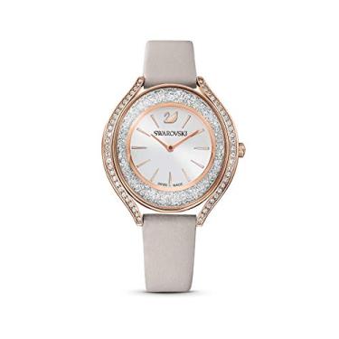 Imagem de Relógio feminino SWAROVSKI Crystalline Aura. pulseira de couro. cinza. tom rosa dourado