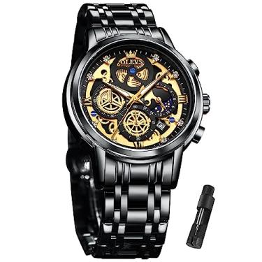Imagem de OLEVS Relógio masculino de aço inoxidável clássico à prova d'água relógios masculinos luxuosos relógios de pulso masculinos, relojes para homens, Preto, round, relógio impermeável masculino