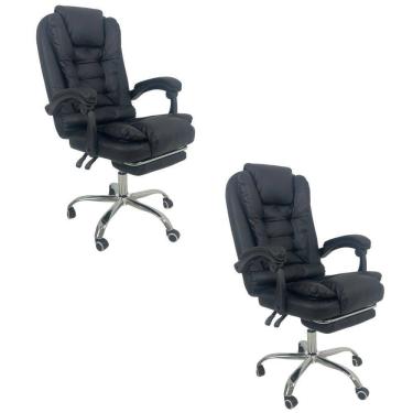 Imagem de Kit 2 Cadeiras De Escritório Presidente Soft Ergonômica Apoio Para Pés Preto