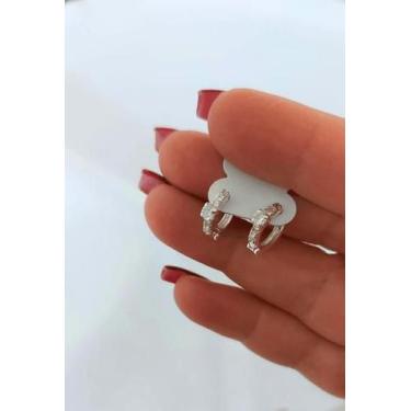 Imagem de Brinco Argolinha De Prata De Lei 925 Com Zircônias - Dália Maria Joias
