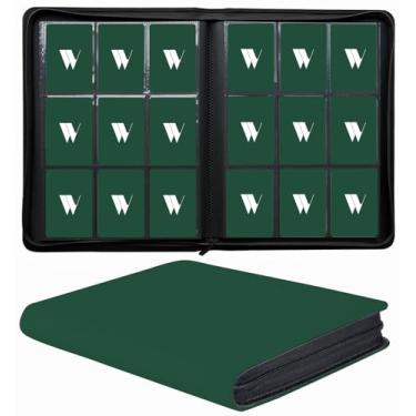Imagem de Fichário premium com 9 bolsos com zíper, 540 bolsos, álbum organizador de cartões de carregamento lateral dupla face, protetor de cartão de couro PU para MTG, TCG, cartões esportivos (verde)