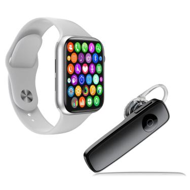 Imagem de Kit 1 Smartwatch Branco Pulseira + Fone Estéreo Preto