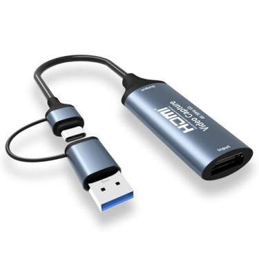 Imagem de CAJECT Placa De Captura Áudio Usb 3.0 Hdmi Para C, Dispositivo Gravação 4K 1080P 60 Fps Com Adaptador Tipo C Jogos, Gravador Vídeo Transmissão Ao Vivo, Sistema Windows Mac Os Obs Zoom