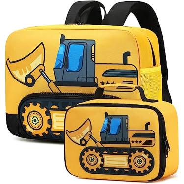Imagem de Mochila para crianças, meninos, meninas, pré-escolar, jardim de infância, conjunto com lancheira, mochila escolar infantil, A - Empilhadeira - Amarelo, Small, Bonito