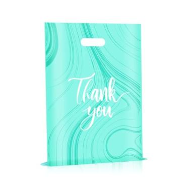 Imagem de DjinnGlory Pacote Com 100 Sacolas De Agradecimento Azul-Petróleo - Plástico Alças Para Pequenas Empresas, Suprimentos Embalagem, Roupas E Mercadorias 9 X 12" 2,36 Mil Espessura