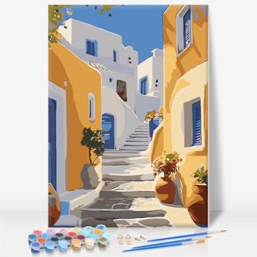 Imagem de Camocin Kit de pintura emoldurada por números para adultos iniciantes e crianças de 8 a 12 anos, tela de pintura de paisagem por números sem cavalete, kits de pintura de rua por números para decoração