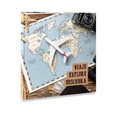 Imagem de Álbum de fotos Ical, encadernação fichário, para 200 fotos 10x15cm - envelope plástico branco - linha Viagem - modelo viaje, explore, descubra - 716