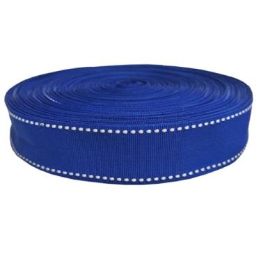 Imagem de AUNHIRU Fita de 2,5 cm de largura, fita de gorgorão com costura de sela para embrulho de presente, laços de cabelo, artesanato DIY, 15 jardas (azul/branco)