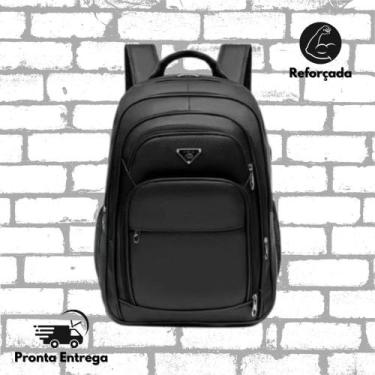 Imagem de Mochila Couro Preta Reforçada Multifuncional Resistente Estilosa - New