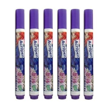 Imagem de Caneta Para Tecido Acrilpen 6 Unidade - Acrilex - Pintura Permanente e Personalização É Ideal Para Personalizar E Detalhar Seus Projetos De Tecido Com Precisão E Durabilidade (516 Violeta)