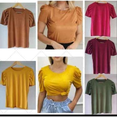Imagem de blusa feminina suede manga curta princesa bufante lisa - moda filo