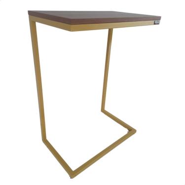 Imagem de Mesa Lateral De Apoio Dourada E Mdf Carvalho