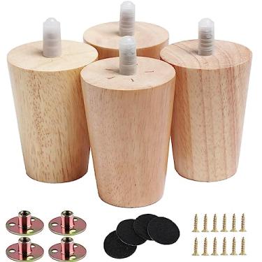 Imagem de Txcucc Conjunto de 4 pernas de móveis de madeira maciça redonda de 12,7 cm com 4 sofá-cama moderno de meados do século, cadeira de café, mesa, pés retos com parafusos e almofadas de borracha pré-perfurados de 5/16 cm