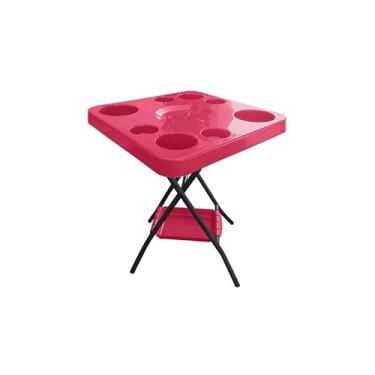 Imagem de Mesa Mesinha Petisqueira Dobrável Portátil Bandeja Churrasco Praia Bar Bares Piscina Área de Lazer(Vermelho)