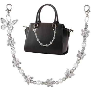 Imagem de HINZIC Alças de bolsa de mão de corrente de borboleta, bolsas transversais de metal pérola artificial prata alça curta acessórios de pingente de substituição para mulheres - 1 peça