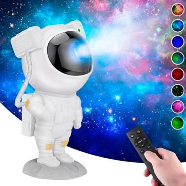 Imagem de Luminária Projetor LED Astronauta, 8 Cores, Controle Remoto, USB, Efeito Céu Estrelado