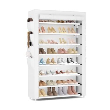 Imagem de VILICK Sapateira com capa, organizador de sapatos de 8 níveis de altura para 36 a 45 pares de sapatos e botas, grande prateleira de armazenamento de sapatos, suporte para armário, entrada da porta da