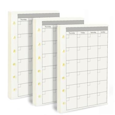 Imagem de Refil de agenda A7, pacote com 3, 135 folhas/270 páginas, papel plano mensal, 6 argolas A7, refil de fichário, mini refil, refil de papel de folha solta com 6 furos para fichário (12 cm x 8 cm)