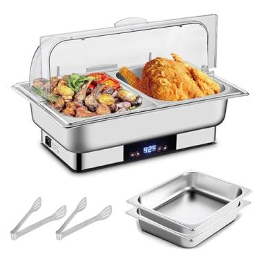 Imagem de Tenqa Rechaud Elétrico, Servidores De Buffet Tamanho Normal 12 Qt E Aquecedores Com Display Controle Temperatura, Conjunto Pratos Aço Inoxidável Para Festas Aquecimento Alimentos
