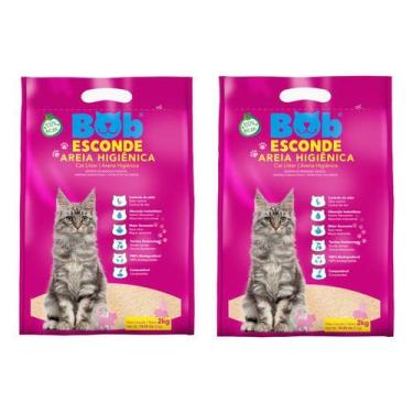 Imagem de Kit 2 Areia Higiênica Bob Esconde 2kg Mandioca Neutra