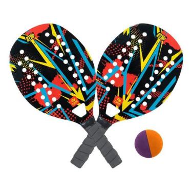Imagem de Kit Beach Tenis Praia 2 Raquetes 1 Bolinha Madeira Frescobal - Bel Fix