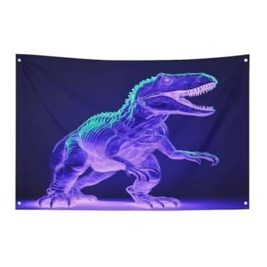Imagem de Bandeira com quatro furos bandeiras para todos os climas estilo dinossauro verde impresso bandeira decorativa bandeiras de poliéster adequadas para uso interno e externo 89 x 159 polegadas