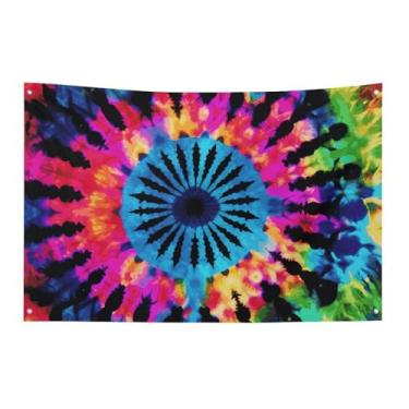 Imagem de Bandeira estilo tie dye tribo exótica, 9,5 x 1,5 m, não desbota, bandeira de boas-vindas, jardim, quintal, bandeira, decoração de casa, decoração de casa