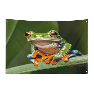 Imagem de Bandeira com quatro furos bandeiras para todos os climas árvore da paz sapo impresso bandeira decorativa bandeiras de poliéster adequadas para uso interno e externo 89 x 159 polegadas