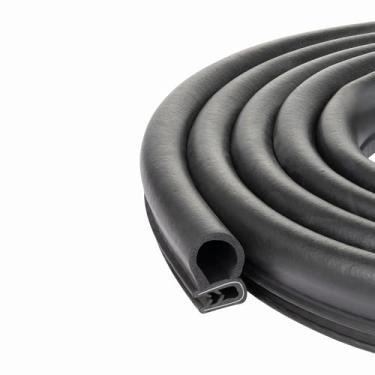 Imagem de Lâmpada grande de vedação de borracha para porta de acabamento 0,70 pol. de diâmetro x 0,039 pol. -0,23 pol. de alcance de aderência x 0,55 pol. de altura em U, 10 Feet, Black