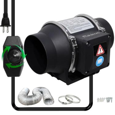 Imagem de Ventilador de duto em linha de 10 cm com controlador de velocidade variável e tubo, extração eficiente de odor de fumaça, motor de atualização, exaustor de ventilação de baixo ruído para impressoras
