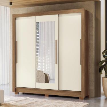 Imagem de Guarda-roupa 3 Portas Correr 2 Gavetas Com Espelho Maringá Jatobá/areia