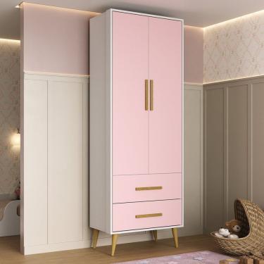 Imagem de Guarda-roupa Infantil Encanto Espresso Móveis Branco/rosa