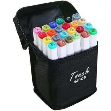 Imagem de Kit 24 Caneta Marcador Para Colorir Desenho Profissional 24 Cores Conjunto De Canetinhas Pontas Duplas Codificados por Cores Vivas