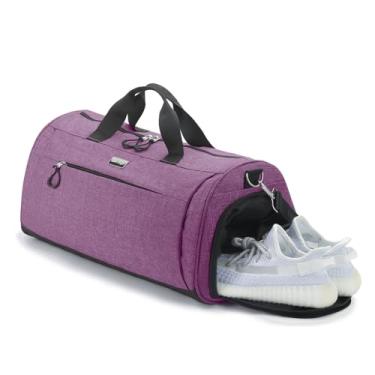 Imagem de TOPDesign Bolsa de ginástica para mulheres e homens, bolsa esportiva unissex com compartimento para sapatos e bolso molhado para viagens, esportes, academia, Roxo texturizado, Large, Academia