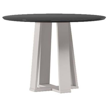 Imagem de Mesa De Jantar 100x100 Cm Isabela Com Vidro Off White Preto – New Ceval