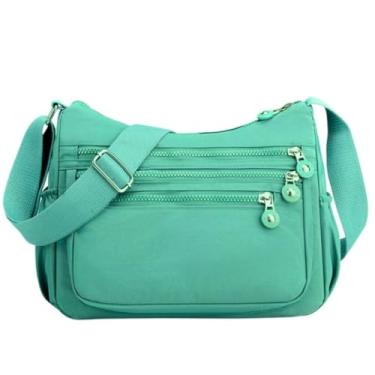 Imagem de Bolsa Feminina Transversal Impermeável Nylon Casual 5 Compartimentos Escola Trabalho Faculdade Academia Cores (Verde Água)