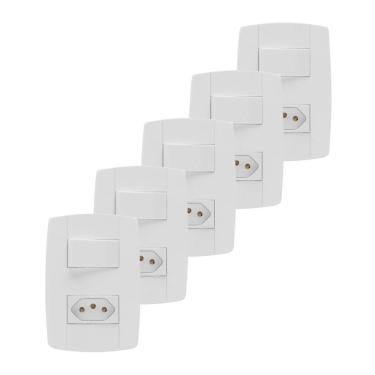 Imagem de Kit 5 Conjunto Interruptor Simples + Tomada 10A 4X2 Branca