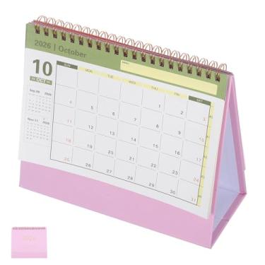 Imagem de NUOBESTY Calendário de mesa pequeno 2025-2026, agenda flip em pé, mini calendário de mesa para casa, escritório, rosa