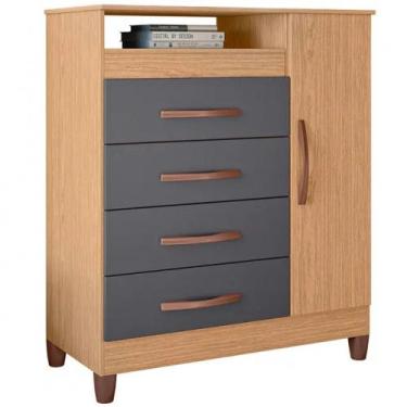 Imagem de Cômoda Turquesa 1 Porta Bater 4 Gavetas Albatroz, FREIJO / TITANIUM