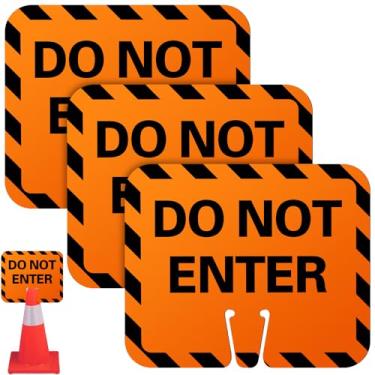 Imagem de Copkim 3 placas de sinalização de cone de trânsito "NÃO ENTER", placa de aviso cone superior de sinalização de estrada, 12,6 x 10,4 polegadas, preto em laranja