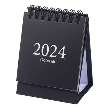 Imagem de 2024 Mini calendário de mesa Double Wire Boble Planner diário Organizador funcional de desktop para o escritório em casa 75x60x105mm (Branco) (Preto)