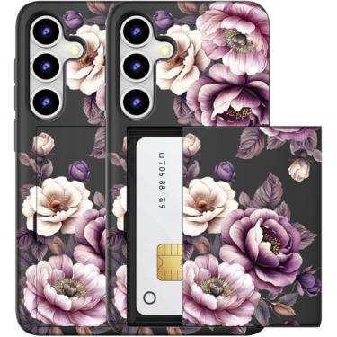 Imagem de MUQR Capa compatível com Samsung Galaxy S24 FE com suporte de cartão fofo - Design Kawaii, proteção contra quedas de nível militar, capa carteira robusta para mulheres (flores rosas pretas e rosas)